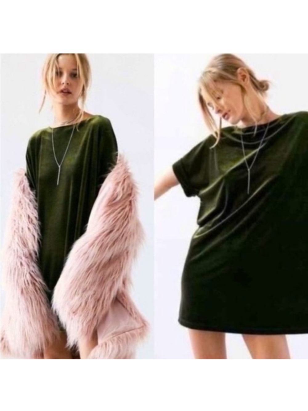 Boohoo Olive Green Velvet Mini Dress